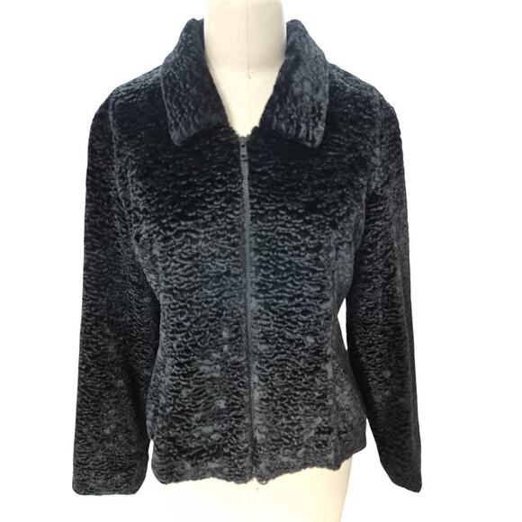 Monika Turtle Studio Phila. Black faux Fur Karakul jacket full satin lining Sz S - Picture 2 of 5